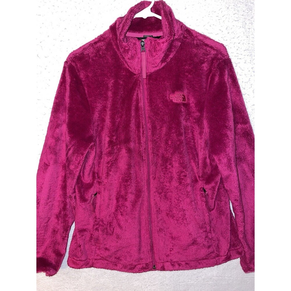 North Face Womens Jacket Fleece Furry Full Zip Long Sleeve Pink Magenta